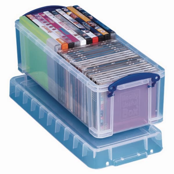 Really Useful Box Snap-Lid CD/DVD Storage Bin, 1.72 gal, 7.13" x 17.25" x 6.25", Clear/Blue 6.5C - main